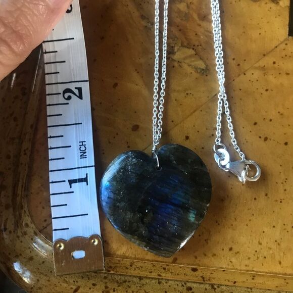 Natural Labradorite Sterling Silver Heart Necklace - Picture 2 of 6